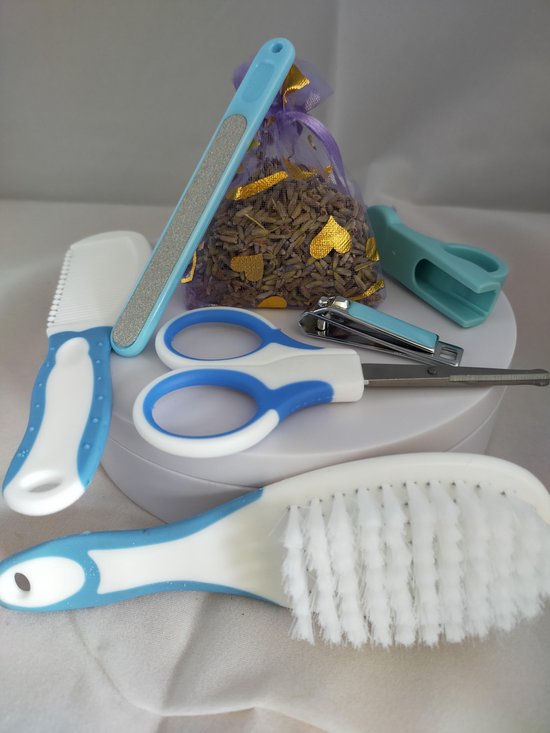 Baby verzorgingsset 7-delig veilige Verzorgset in glazen pot van Beaux Petits® - blauw/jongen Baby geschenkset - Babyshower manicureset kraamcadeau -cadeauset babyblauw jongen — afbeelding 2
