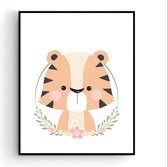 Poster Lieve Tijger - Safari Dieren - Kinderkamer - Dieren Poster - Babykamer - Kinderposter / Babyshower Cadeau - 70x50cm - PosterCity