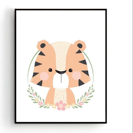 Poster Lieve Tijger - Safari Dieren - Kinderkamer - Dieren Poster - Babykamer - Kinderposter / Babyshower Cadeau - 70x50cm - PosterCity