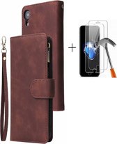 GSMNed - Leren telefoonhoesje bruin - hoogwaardig leren bookcase bruin - Luxe iPhone hoesje - magneetsluiting voor iPhone XR - bruin - 1x screenprotector iPhone XR