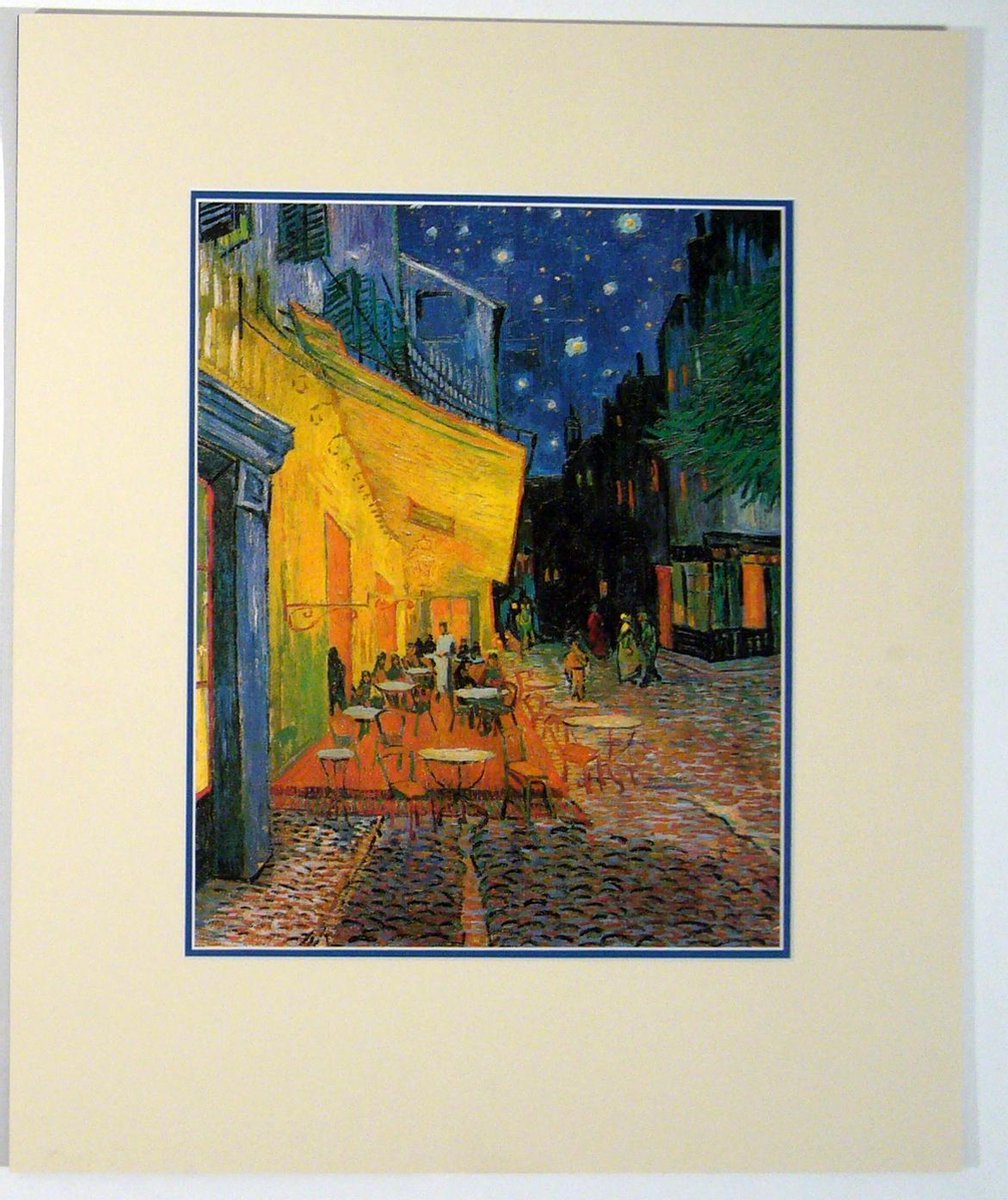 Catch Projecten Poster in dubbel passe-partout - Vincent van Gogh - Café la Nuit/Caféterras bij nacht - Kunst - 50 x 60 cm Blauw, geel, oranje