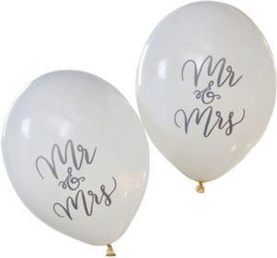 Mr & Mrs ballonnen 10 stuks wit, kindercrea