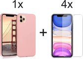 iPhone 12 Pro hoesje roze - iPhone 12 pro hoesje siliconen case hoesjes cover hoes - 4x iPhone 12 pro screenprotector