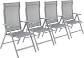 Nancy's Betonville Tuinstoelen - Set Van 4 - Klapstoelen - Buitenstoelen - Aluminium Frame - Verstelbare Rugleuning - Grijs/Zwart