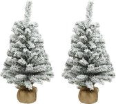 2x stuks kunstboom/kunst kerstboom met sneeuw 60 cm - Kunst kerstboompjes/kunstboompjes - Kerstversiering