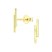 Joy|S - Zilveren dubbele bar oorbellen - staafje oorknoppen 2 x 15 mm - 14k goudplating