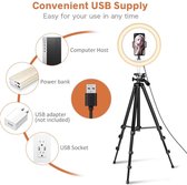 Super Tripod Camera Statief 128 Cm Inclusief LED Ring Lamp 22Cm + Bluetooth Remote Shutter, Zwart – Eff Pro