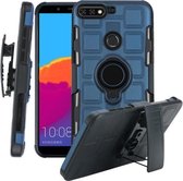 Voor Huawei Y7 (2018) / Honor 7C 3 in 1 Cube PC + TPU beschermhoes met 360 graden draaien zwarte ringhouder (marineblauw)