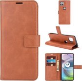 Retro Kalfspatroon Gesp Horizontale Flip Leren Case met Houder & Kaartsleuven & Portemonnee Voor Motorola Moto G 5G (Lichtbruin)