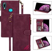 Voor Samsung Galaxy A20 / A30 Rits Multi-kaartsleuven Horizontale flip PU lederen tas met houder & kaartsleuven & portemonnee & lanyard & fotolijst (wijnrood)