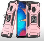 Voor Samsung Galaxy A20 / A30 magnetisch pantser schokbestendig TPU + pc-hoesje met metalen ringhouder (roségoud)