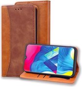 Voor Samsung Galaxy A10 Business Stitching Horizontale flip lederen tas met dubbele vouw & beugel & kaartsleuven & fotolijst & portemonnee (bruin)