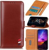 Voor Samsung Galaxy A51 3-kleuren pareltextuur magnetische gesp horizontale flip PU lederen tas met kaartsleuven & portemonnee & houder (bruin)