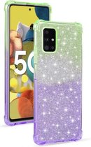 Voor Samsung Galaxy A51 5G gradiënt glitter poeder schokbestendig TPU beschermhoes (groen paars)