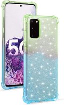 Voor Samsung Galaxy S20 5G gradiënt glitter poeder schokbestendig TPU beschermhoes (groen blauw)