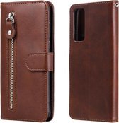 Voor Huawei P smart 2021 Mode Kalf Textuur Rits Horizontale Flip Leren Case met Standaard & Kaartsleuven & Portemonnee Functie (Bruin)