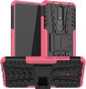 Voor Nokia 2.4 Tyre Texture Shockproof TPU + PC beschermhoes met houder (roze)