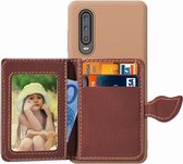 Leaf Buckle Litchi Texture kaarthouder PU + TPU Case voor Huawei P30, met kaartsleuf & houder & portemonnee & fotolijst (bruin)