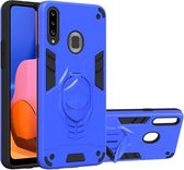 Voor Samsung Galaxy A20s 2 in 1 Armor Knight Series PC + TPU beschermhoes met onzichtbare houder (donkerblauw)