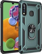 Voor Galaxy A70e schokbestendige TPU + pc-beschermhoes met 360 graden roterende houder (groen)