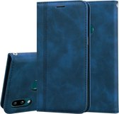 Voor Samsung Galaxy A10s Frosted Business Magnetische Horizontale Flip PU lederen tas met houder & kaartsleuf & lanyard (blauw)