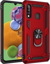 Voor Galaxy A70e schokbestendige TPU + pc-beschermhoes met 360 graden roterende houder (rood)