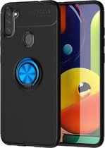 Voor Galaxy A11 metalen ringhouder 360 graden roterende TPU-hoes (zwart + blauw)