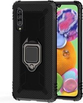 Voor Galaxy A50 koolstofvezel beschermhoes met 360 graden roterende ringhouder (zwart)