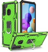 Voor Samsung Galaxy A21 Cool Armor PC + TPU schokbestendig hoesje met 360 graden rotatie ringhouder (groen)