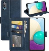 Voor Samsung Galaxy A02 / M02 Dual-side magnetische gesp horizontale flip lederen tas met houder & kaartsleuven & portemonnee (donkerblauw)