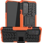 Voor OnePlus 9 Pro Tyre Texture Shockproof TPU + PC beschermhoes met houder (oranje)