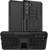 Voor Samsung Galaxy S21 + 5G Bandentextuur Schokbestendig TPU + PC beschermhoes met houder (zwart)