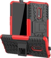 Voor OPPO Realme X Tyre Texture Shockproof TPU + PC beschermhoes met houder (rood)