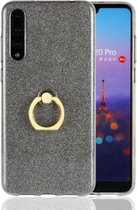 Voor Huawei P20 Pro Glittery poeder schokbestendig TPU beschermhoes met ringhouder (zwart)