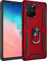 Voor Samsung Galaxy A71 5G schokbestendige TPU + pc-beschermhoes met 360 graden roterende houder (rood)