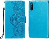 Voor Sony Xperia L4 Flower Vine Embossing Pattern Horizontale Flip Leather Case met Card Slot & Holder & Wallet & Lanyard (Blue)
