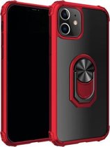 Voor iPhone 12/12 Pro schokbestendig transparant TPU + acryl beschermhoes met ringhouder (rood)