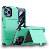 Voor iPhone 12 mini Stofdicht, drukbestendig, schokbestendig pc + TPU-hoesje met kaartsleuf en spiegel (mintgroen)