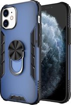 Voor iPhone 12 mini Magnetische Frosted PC + Matte TPU Schokbestendige Case met Ringhouder (Klassiek Blauw)
