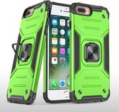 Voor iPhone 8 Plus & 7 Plus Magnetisch pantser Schokbestendig TPU + pc-hoesje met metalen ringhouder (groen)