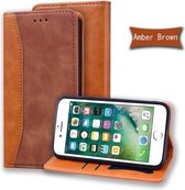 Voor iPhone 7/8 / SE (2020) Zakelijke stiksels Horizontale flip lederen hoes met dubbel vouwen & beugel & kaartsleuven & fotolijst & portemonnee (bruin)