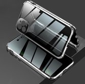 Vierhoekige schokbestendige anti-gluren magnetisch metalen frame Dubbelzijdig gehard glazen hoesje voor iPhone 12 Pro (zilver)