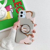 Schokbestendige IMD Camouflage TPU-beschermhoes met houder voor iPhone 11 Pro (roze)