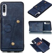 Voor Galaxy A70s schokbestendige magnetische PU + TPU beschermhoes met kaartsleuven (blauw)