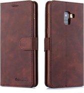 Voor Galaxy A8 (2018) Diaobaolee Pure Fresh Texture Horizontale Flip Leather Case, met houder & kaartsleuf & portemonnee & fotolijst (bruin)