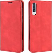 Retro-skin zakelijke magnetische lederen case met portemonnee en kaartsleuf en houder voor Galaxy A50 (Chinees rood)