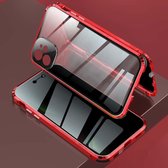 Vierhoekig schokbestendig anti-gluren magnetisch metalen frame Dubbelzijdig gehard glazen hoesje voor iPhone 12 mini (rood)