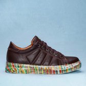 Rollerbird Quick - sneakers - dames - leer - donkerbruin – colorful sole - maat 39