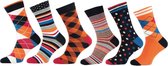 Grappige sokken - Funny socks - Sokken heren - Vaderdag kados - Cadeau voor man - Patroon oranje - Maat 40/46 - 6 paar