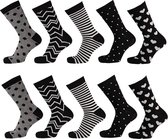 Grappige sokken - Funny Socks - Sokken dames - Moederdag cadeautje - Cadeau voor vrouw - Patroon zwart - Maat 36/41 - 10 paar